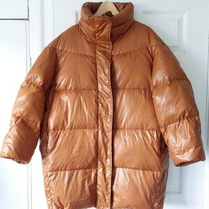 H&M Oversized Brown Puffer Coat Jacket size xs